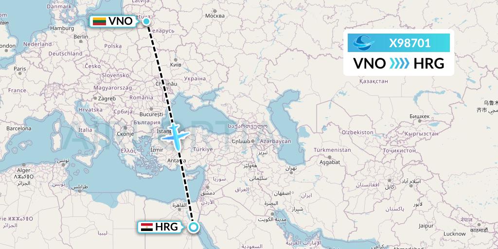 X98701 Avion Express Flight Map: Vilnius to Hurghada