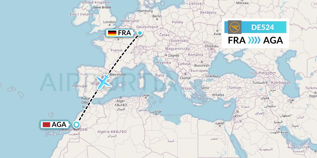 DE524 Condor Flight Map: Frankfurt to Agadir