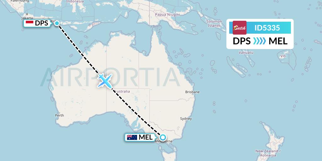ID5335 Batik Air Flight Map: Denpasar to Melbourne
