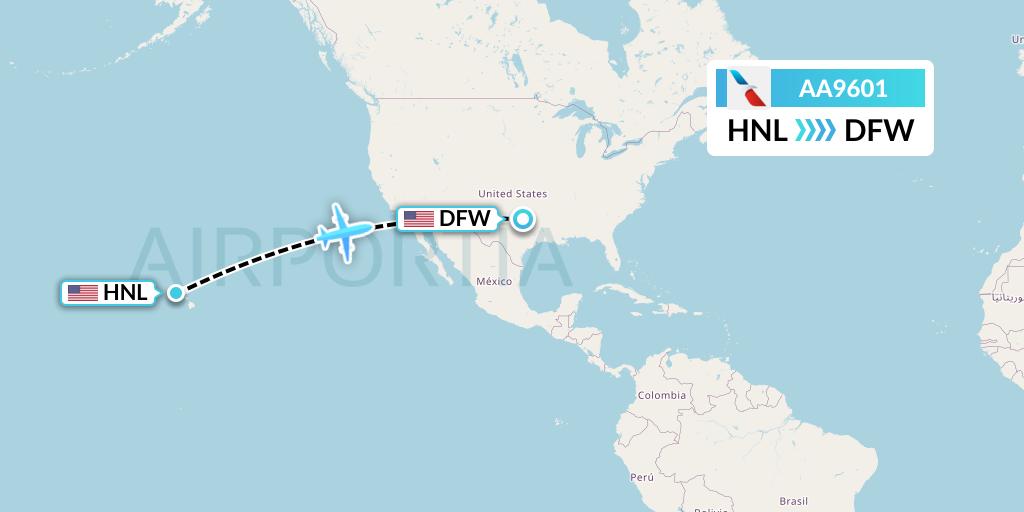 AA9601 American Airlines Flight Map: Honolulu to Dallas