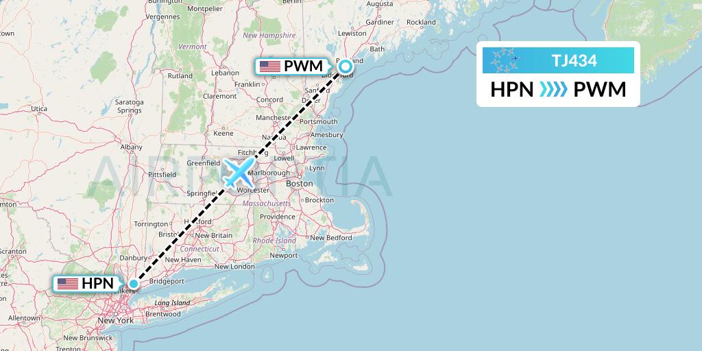 TJ434 Tradewind Aviation Flight Map: White Plains to Portland