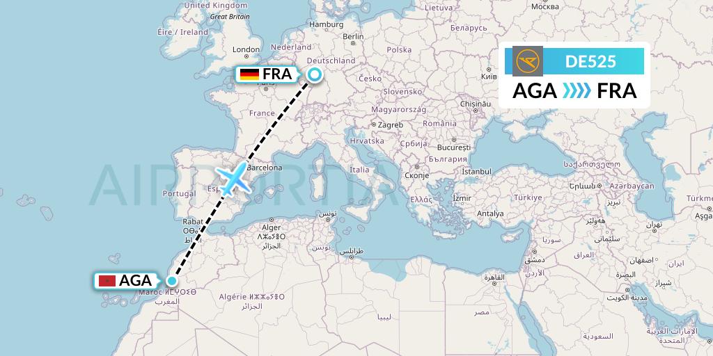 DE525 Condor Flight Map: Agadir to Frankfurt