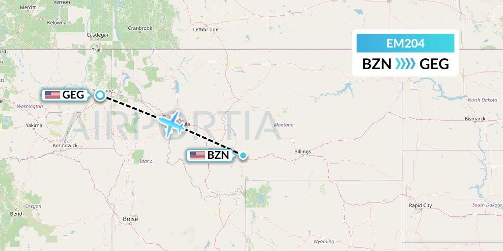 EM204 Empire Airlines Flight Map: Bozeman to Spokane
