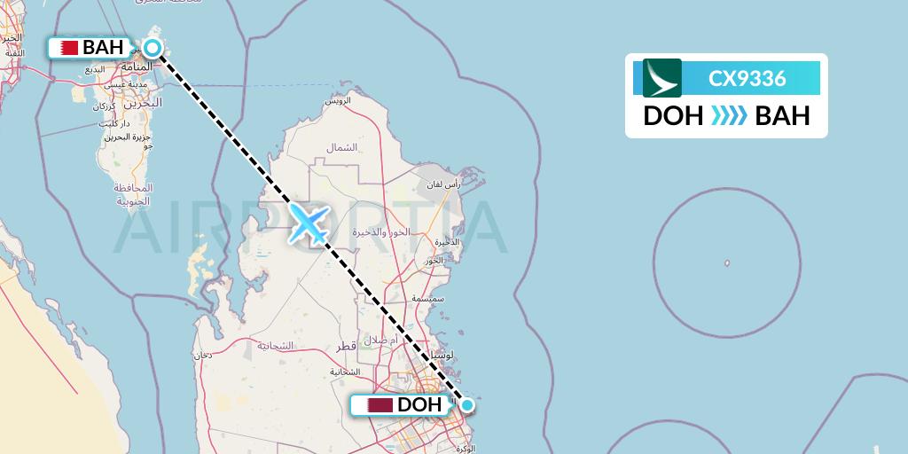 CX9336 Cathay Pacific Flight Map: Doha to Bahrain