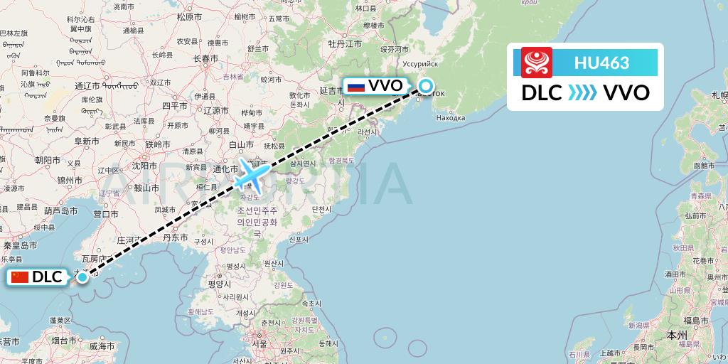 HU463 Hainan Airlines Flight Map: Dalian to Vladivostok