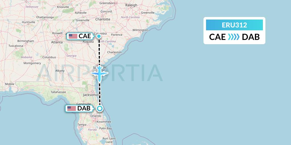 ERU312 Embry-riddle Aeronautical University Flight Map: Columbia to Daytona Beach