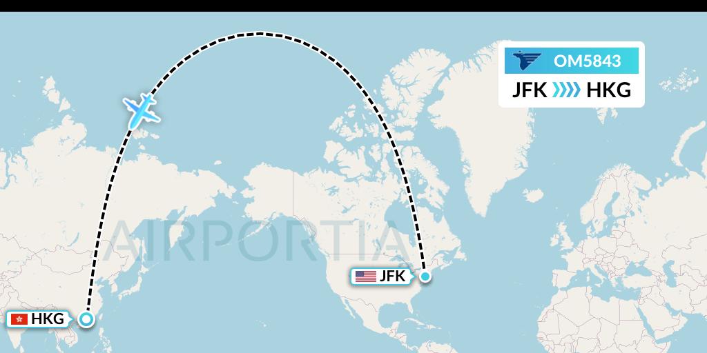 OM5843 MIAT Mongolian Airlines Flight Map: New York to Hong Kong