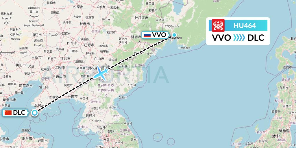 HU464 Hainan Airlines Flight Map: Vladivostok to Dalian