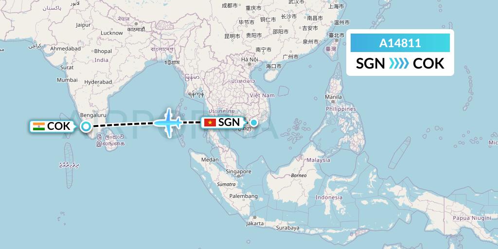 A14811 A.p.g. Distribution Systems Flight Map: Ho Chi Minh City to Cochin