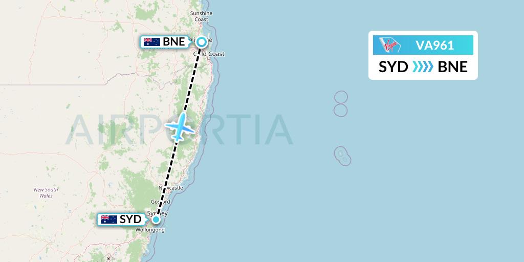 VA961 Virgin Australia Flight Map: Sydney to Brisbane