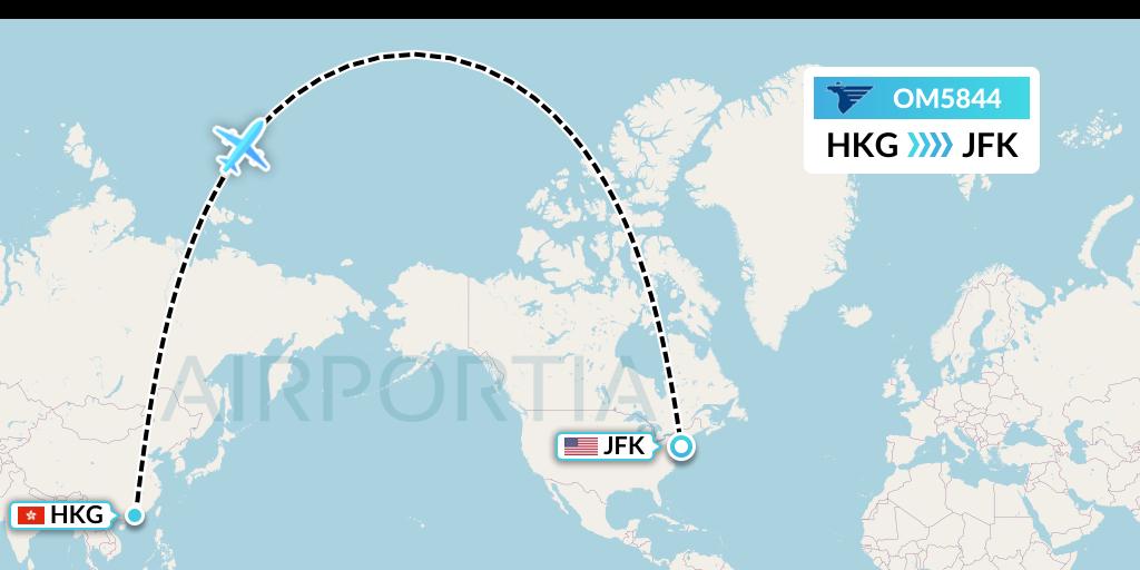 OM5844 MIAT Mongolian Airlines Flight Map: Hong Kong to New York