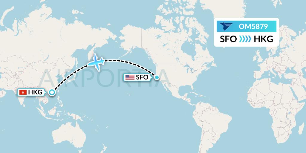 OM5879 MIAT Mongolian Airlines Flight Map: San Francisco to Hong Kong