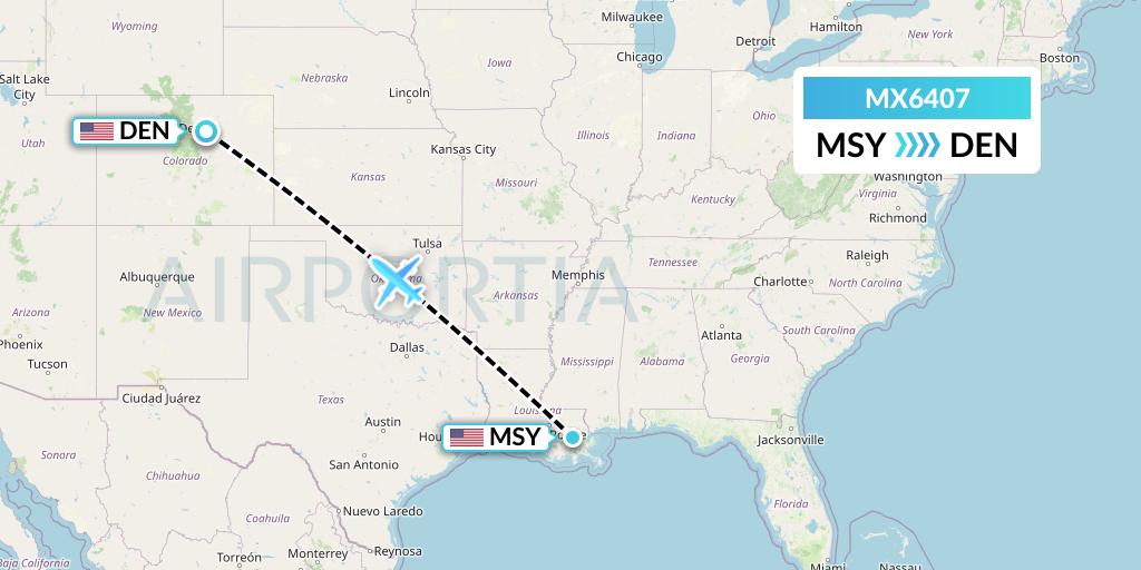 MX6407 Breeze Airways Flight Map: New Orleans to Denver