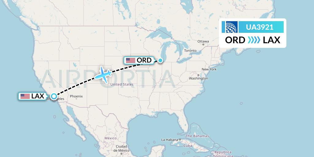 UA3921 United Airlines Flight Map: Chicago to Los Angeles