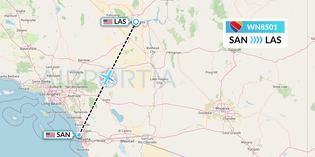 WN8501 Southwest Airlines Flight Map: San Diego to Las Vegas