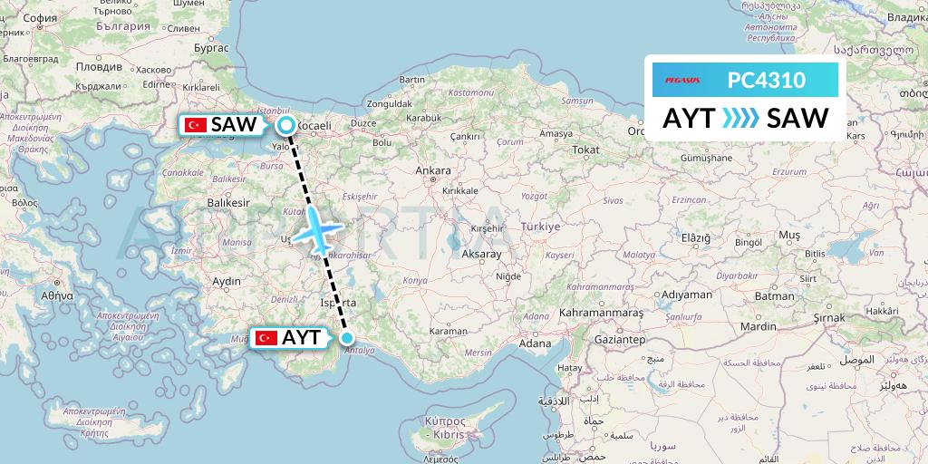 PC4310 Pegasus Airlines Flight Map: Antalya to Istanbul
