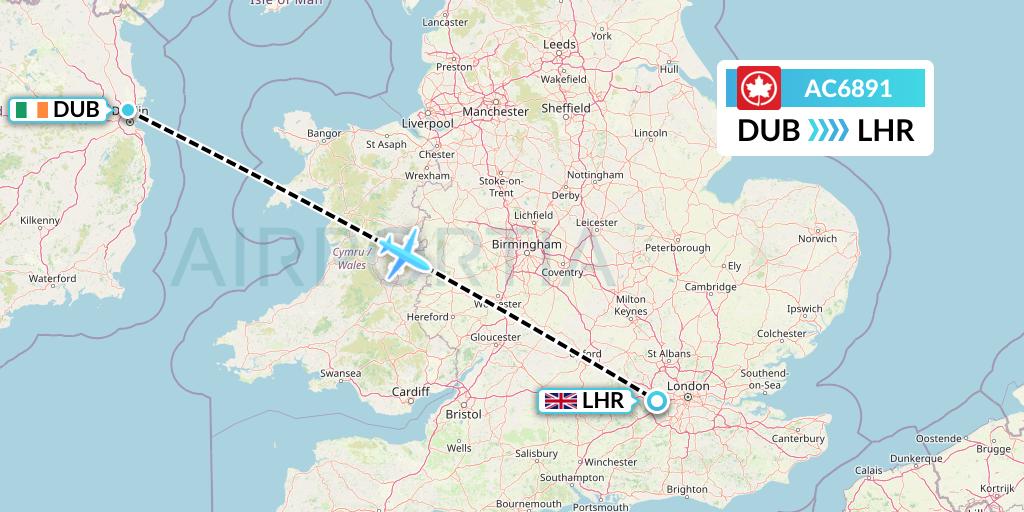 AC6891 Air Canada Flight Map: Dublin to London