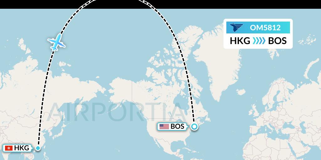 OM5812 MIAT Mongolian Airlines Flight Map: Hong Kong to Boston