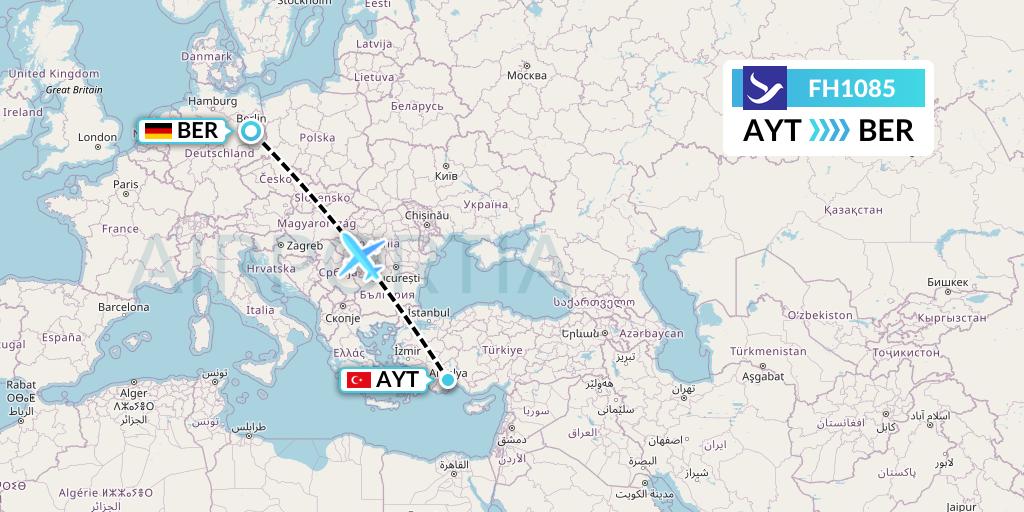 FH1085 Freebird Airlines Flight Map: Antalya to Berlin