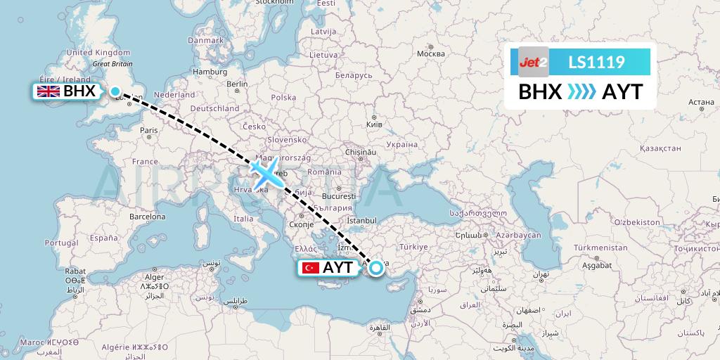 LS1119 Jet2 Flight Map: Birmingham to Antalya
