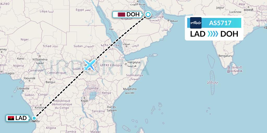 AS5717 Alaska Airlines Flight Map: Luanda to Doha