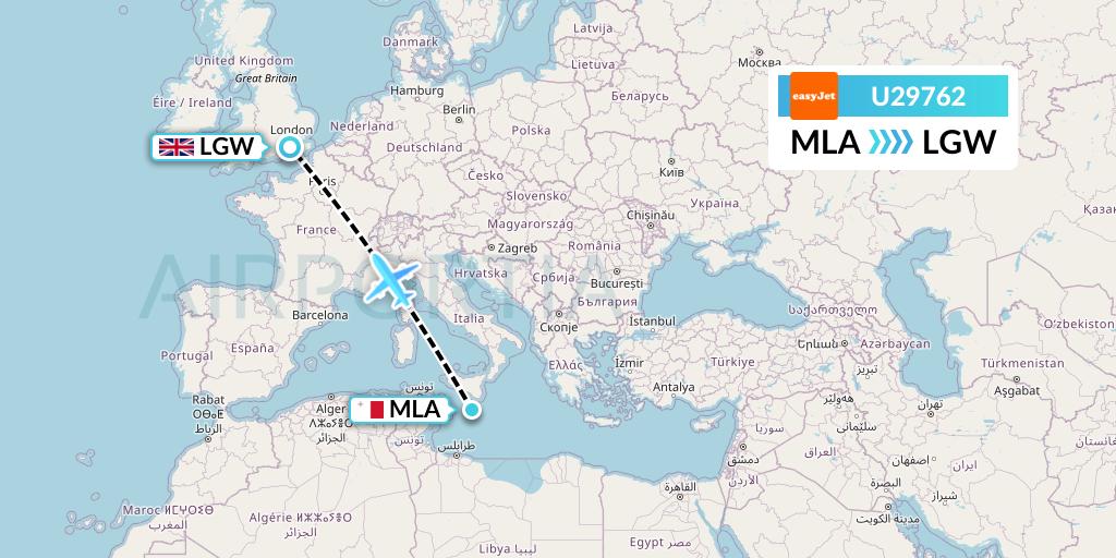 U29762 EasyJet Flight Map: Malta to London