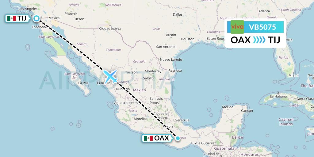 VB5075 VivaAerobus Flight Map: Oaxaca to Tijuana