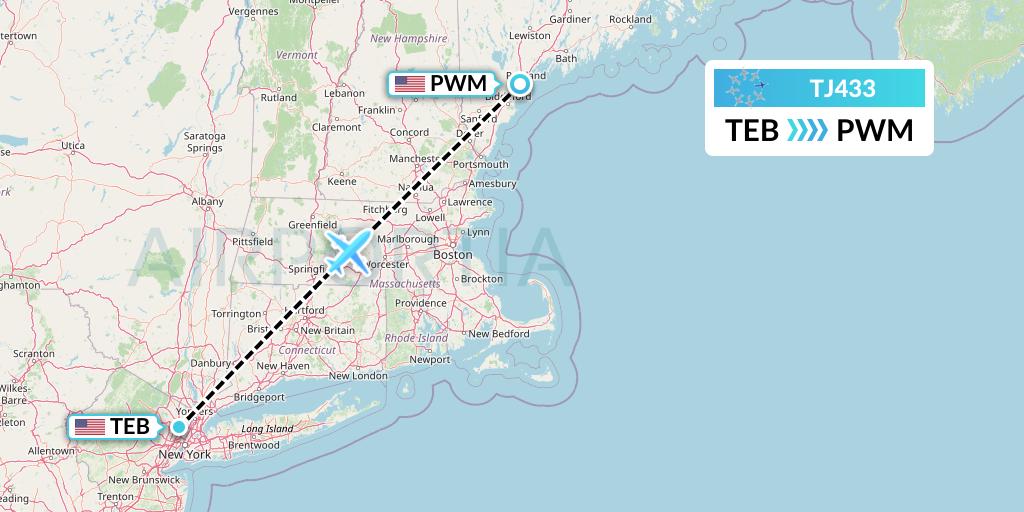 TJ433 Tradewind Aviation Flight Map: Teterboro to Portland