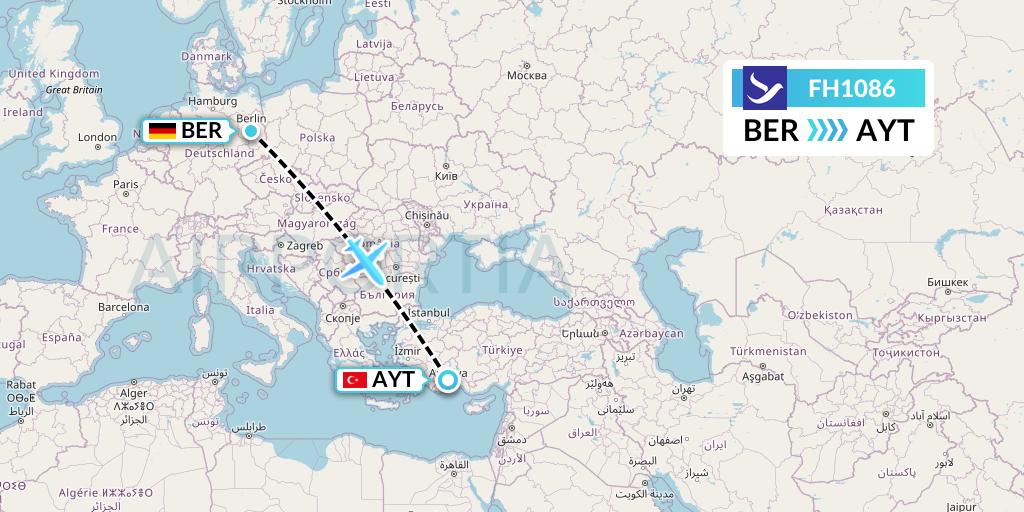 FH1086 Freebird Airlines Flight Map: Berlin to Antalya