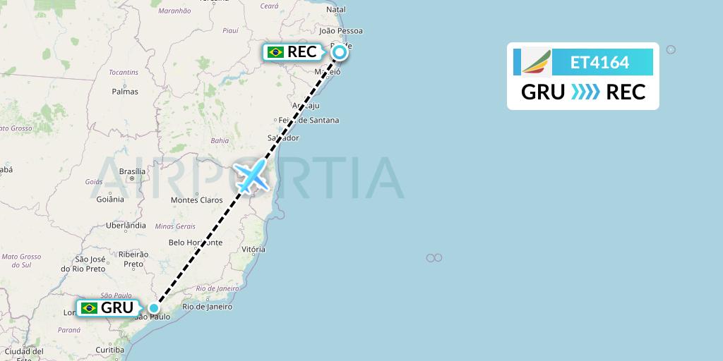 ET4164 Ethiopian Airlines Flight Map: Sao Paulo to Recife