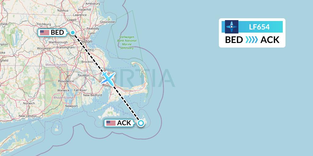 LF654 Corporate Flight Management Flight Map: Bedford to Nantucket