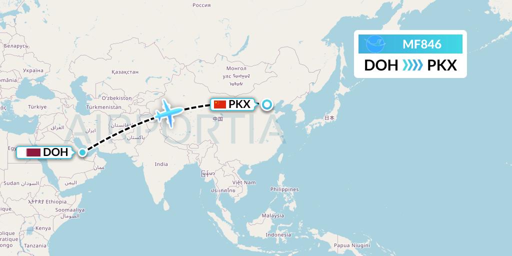 MF846 Xiamen Airlines Flight Map: Doha to Beijing