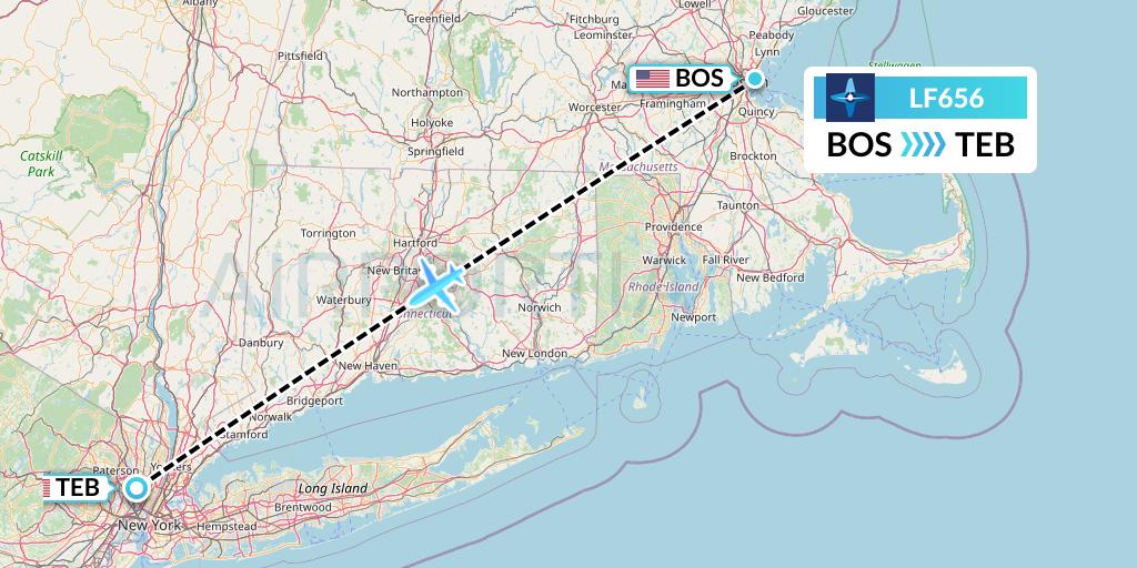 LF656 Corporate Flight Management Flight Map: Boston to Teterboro