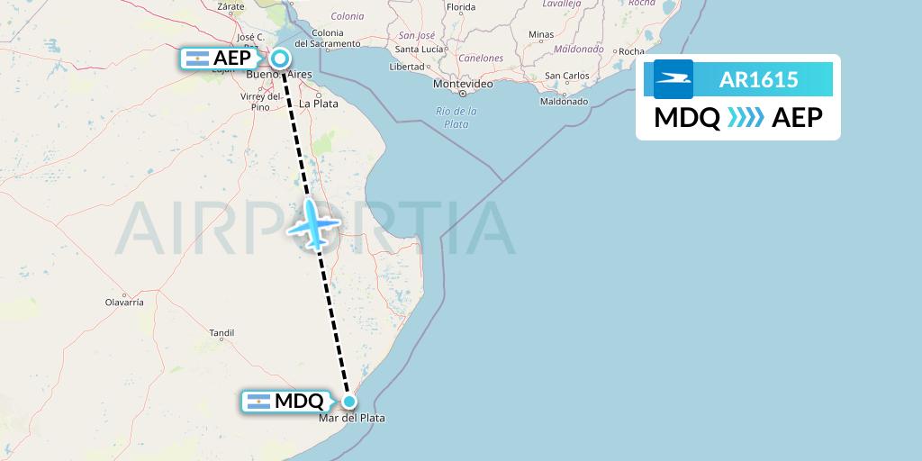 AR1615 Aerolineas Argentinas Flight Map: Mar del Plata to Buenos Aires