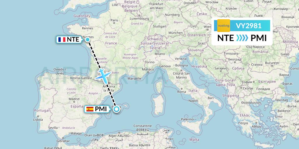 VY2981 Vueling Flight Map: Nantes to Palma de Mallorca