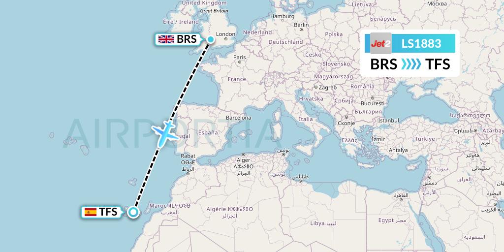 LS1883 Jet2 Flight Map: Bristol to Tenerife