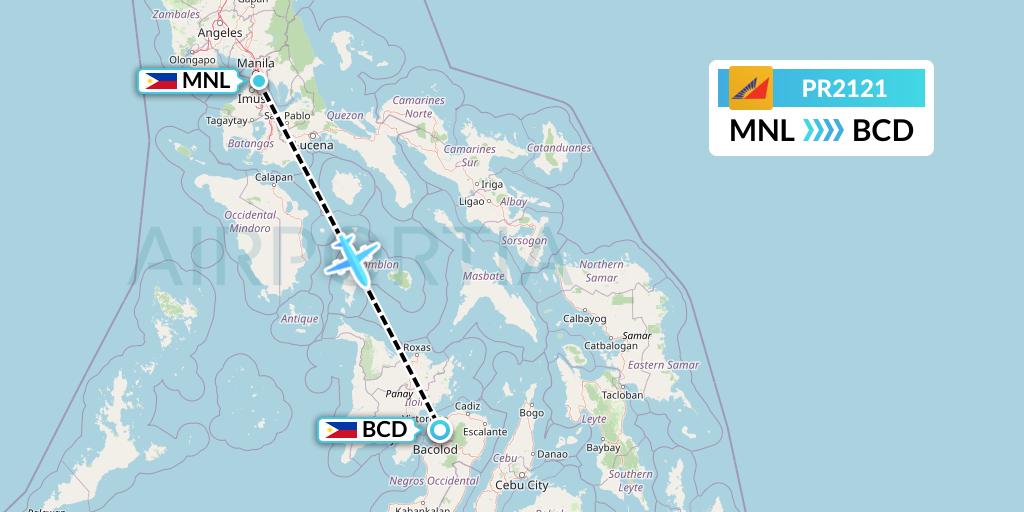 PR2121 Philippine Airlines Flight Map: Manila to Bacolod City