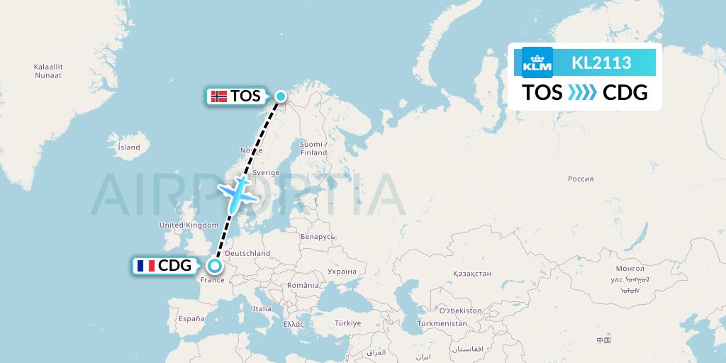 KL2113 KLM Flight Map: Tromso to Paris