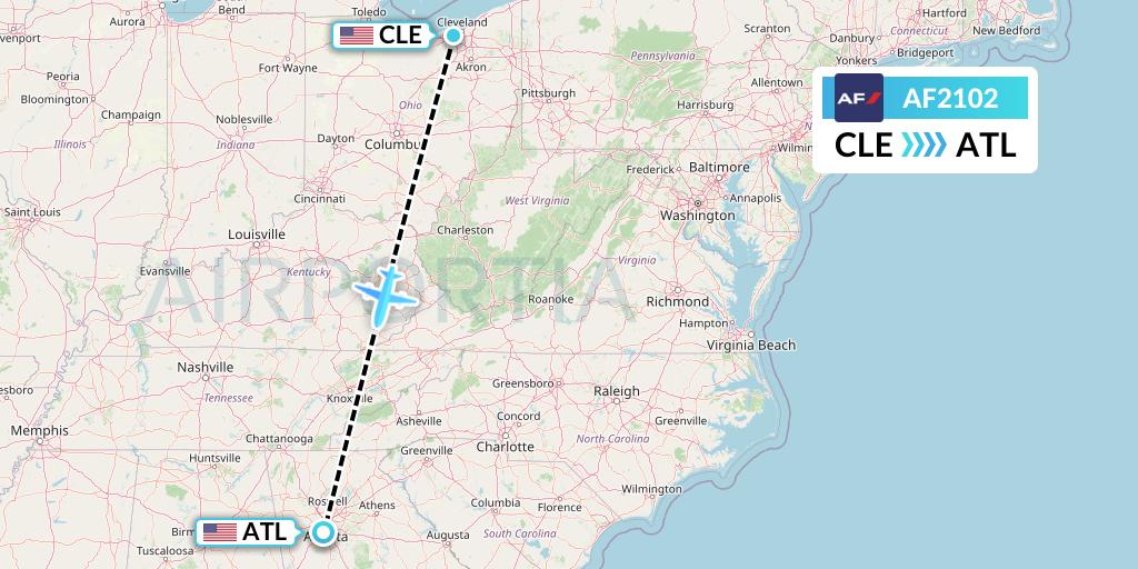 AF2102 Air France Flight Map: Cleveland to Atlanta