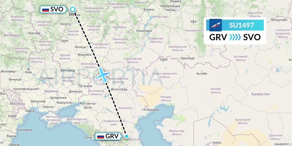 SU1497 Aeroflot Flight Map: Grozny to Moscow