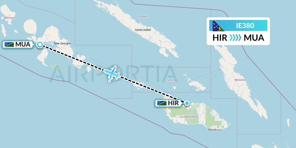 IE380 Solomon Airlines Flight Map: Honiara to Solomon Islands