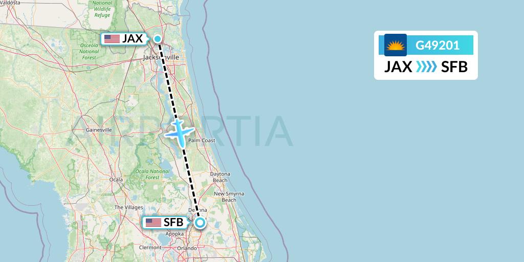 G49201 Allegiant Air Flight Map: Jacksonville to Orlando