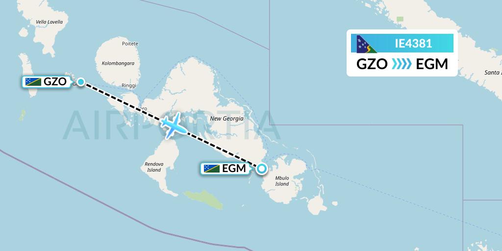 IE4381 Solomon Airlines Flight Map: Gizo to Sege