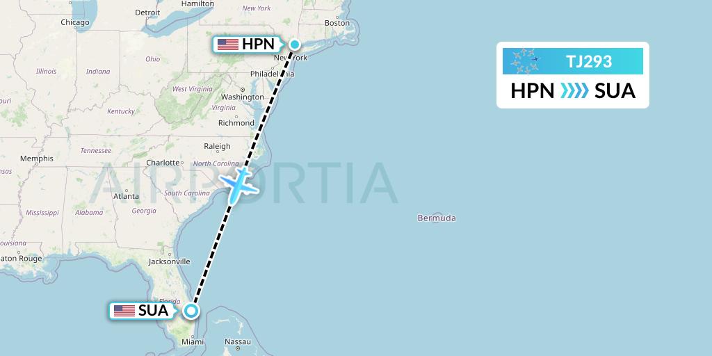 TJ293 Tradewind Aviation Flight Map: White Plains to Stuart