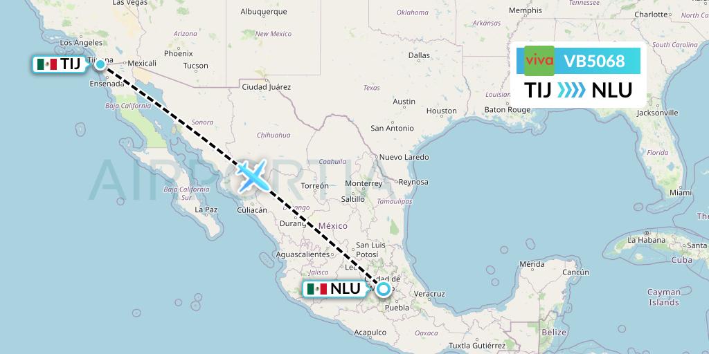 VB5068 VivaAerobus Flight Map: Tijuana to Reyes Acozac