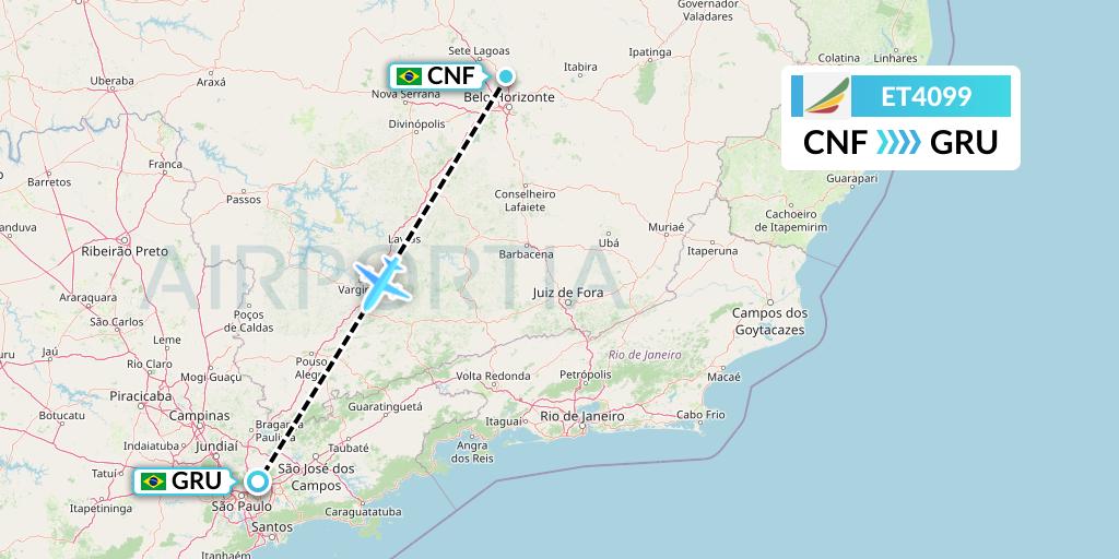 ET4099 Ethiopian Airlines Flight Map: Belo Horizonte to Sao Paulo