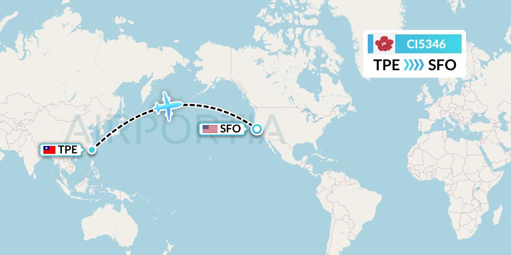 CI5346 China Airlines Flight Map: Taipei to San Francisco