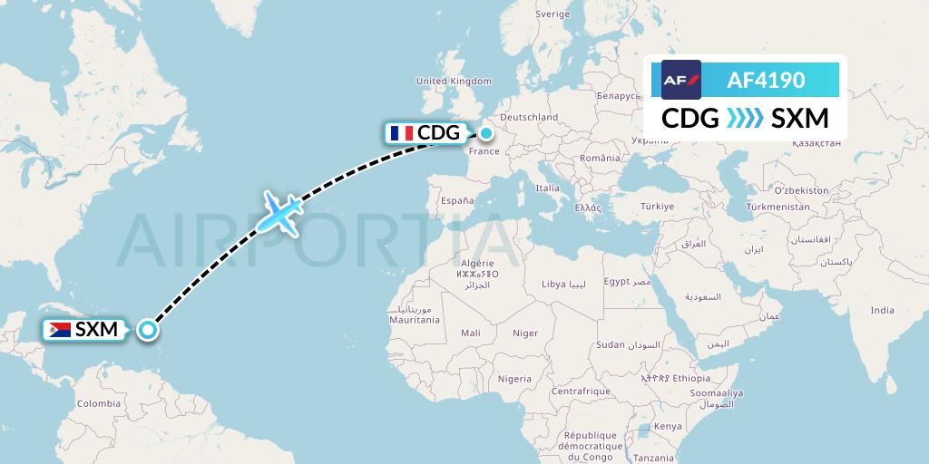 AF4190 Air France Flight Map: Paris to Sint Maarten