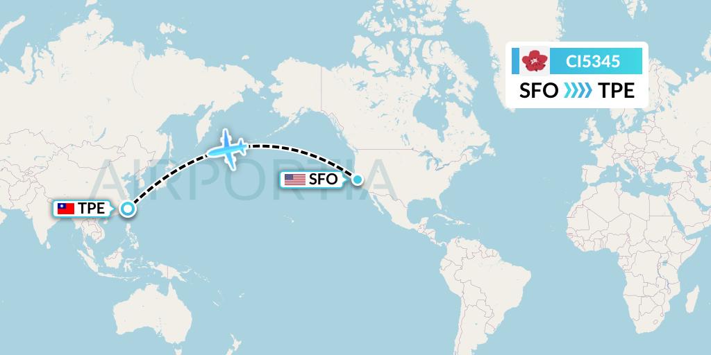 CI5345 China Airlines Flight Map: San Francisco to Taipei