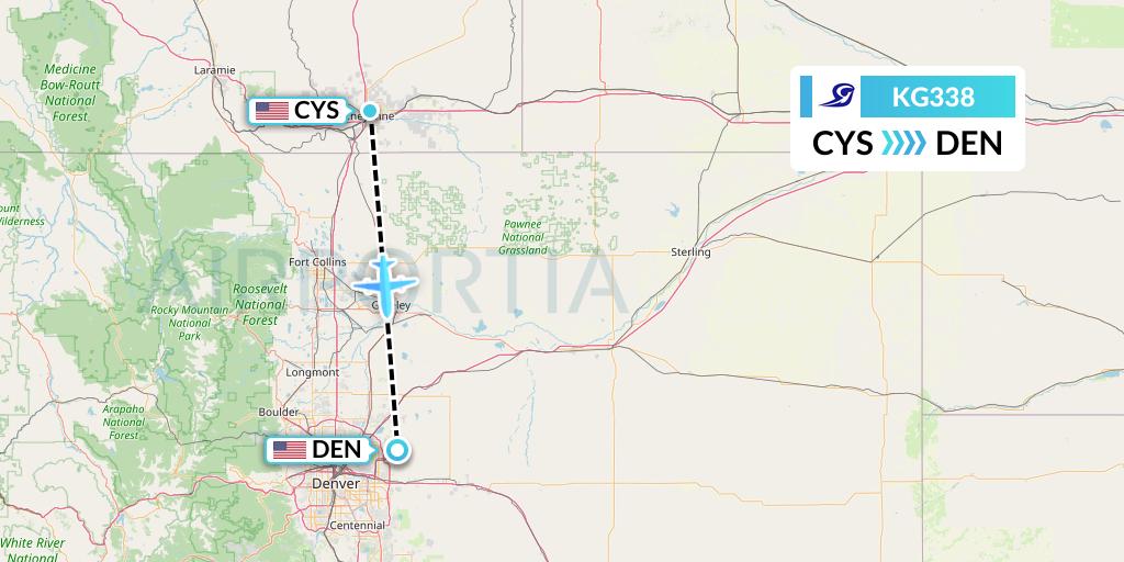KG338 Key Lime Air Flight Map: Cheyenne to Denver